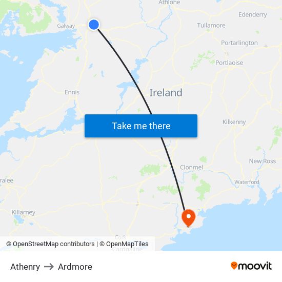 Athenry to Ardmore map