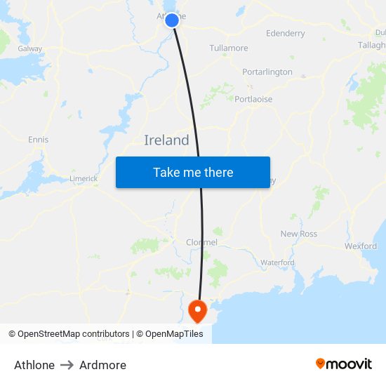 Athlone to Ardmore map