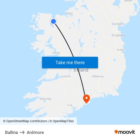 Ballina to Ardmore map