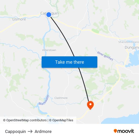 Cappoquin to Ardmore map