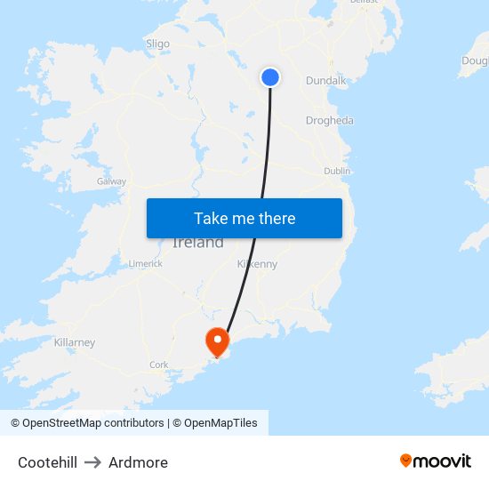 Cootehill to Ardmore map