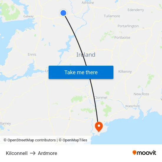 Kilconnell to Ardmore map