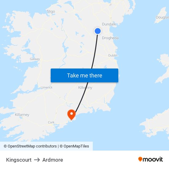 Kingscourt to Ardmore map