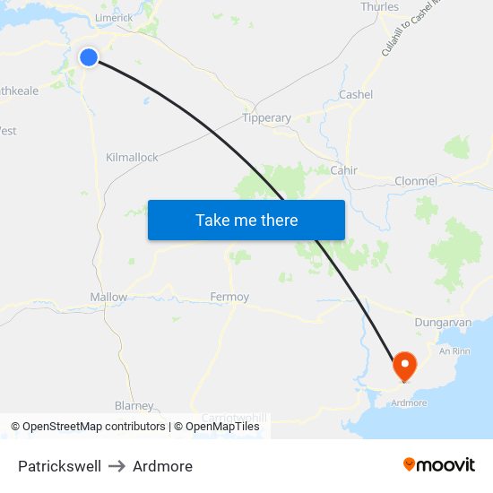 Patrickswell to Ardmore map