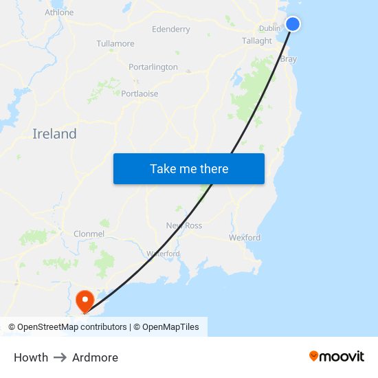 Howth to Ardmore map