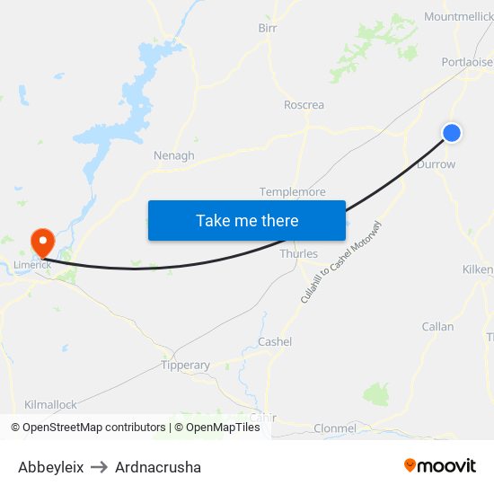 Abbeyleix to Ardnacrusha map