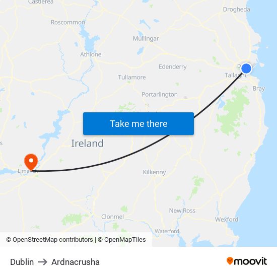 Dublin to Ardnacrusha map
