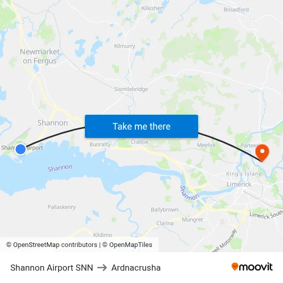 Shannon Airport SNN to Ardnacrusha map