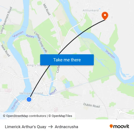 Limerick Arthur's Quay to Ardnacrusha map