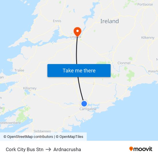 Cork City Bus Stn to Ardnacrusha map