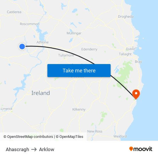Ahascragh to Arklow map