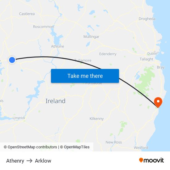 Athenry to Arklow map