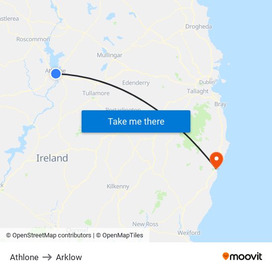 Athlone to Arklow map