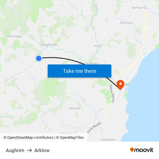 Aughrim to Arklow map