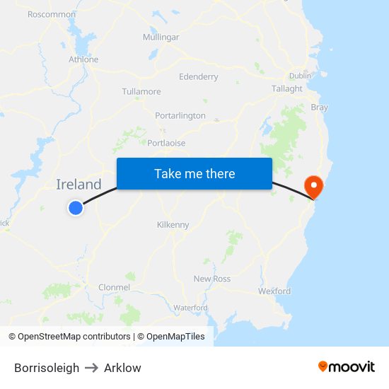 Borrisoleigh to Arklow map