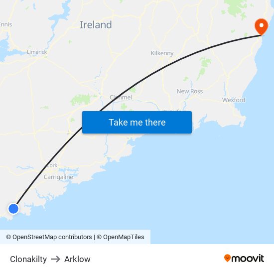 Clonakilty to Arklow map