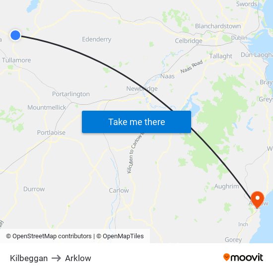 Kilbeggan to Arklow map