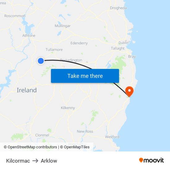 Kilcormac to Arklow map