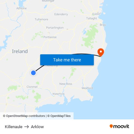 Killenaule to Arklow map
