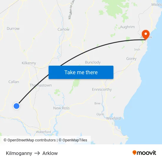 Kilmoganny to Arklow map
