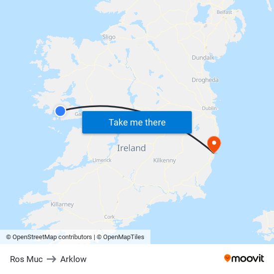 Ros Muc to Arklow map