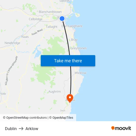 Dublin to Arklow map