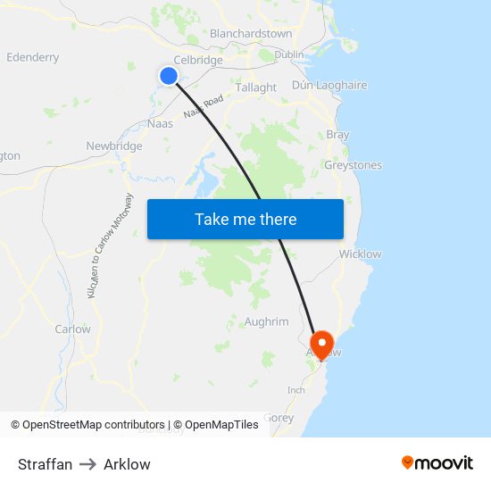 Straffan to Arklow map
