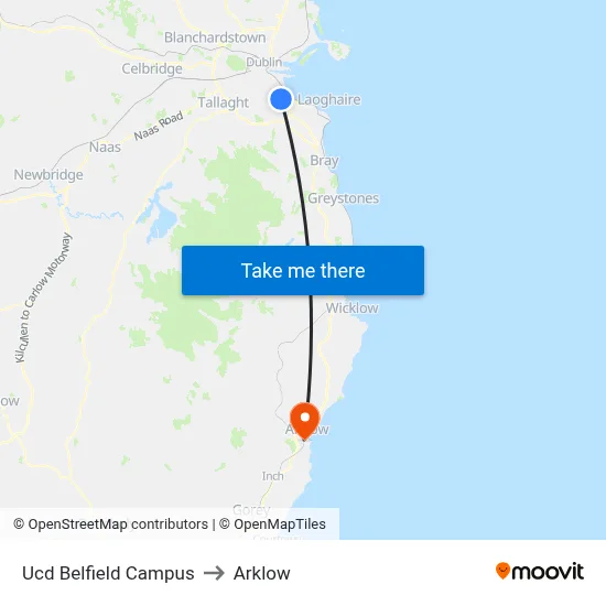 Ucd Belfield Campus to Arklow map