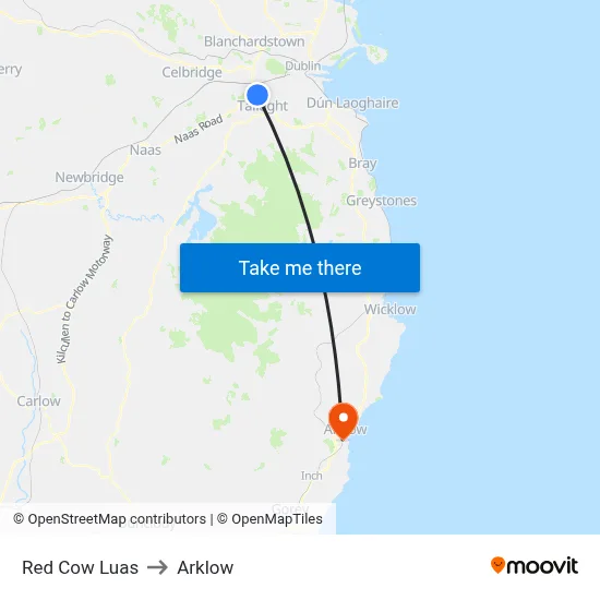Red Cow Luas to Arklow map