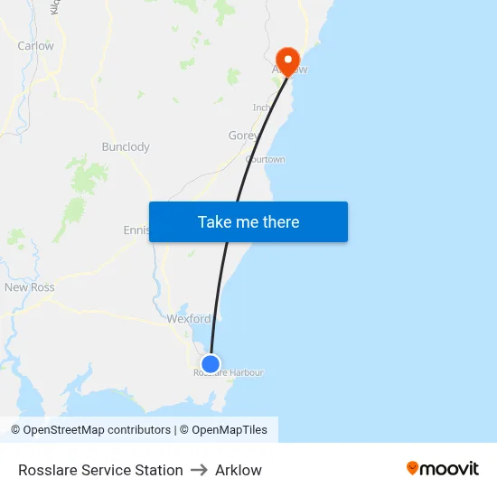 Rosslare Service Station to Arklow map