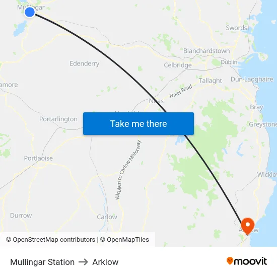 Mullingar Station to Arklow map