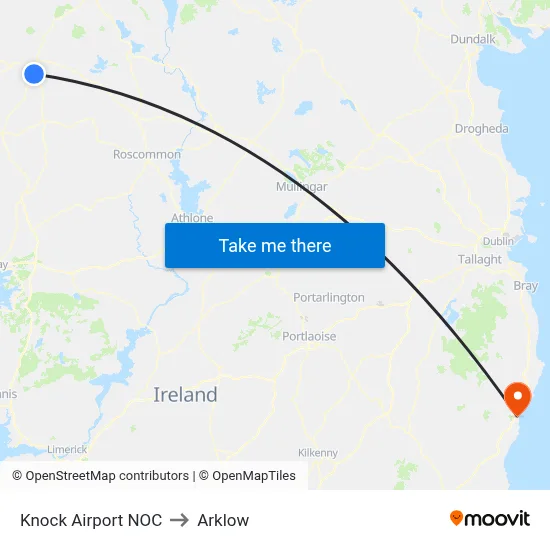 Knock Airport NOC to Arklow map