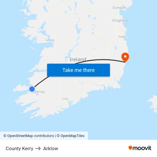 County Kerry to Arklow map