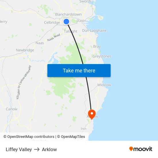 Liffey Valley to Arklow map