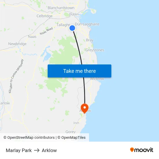 Marlay Park to Arklow map