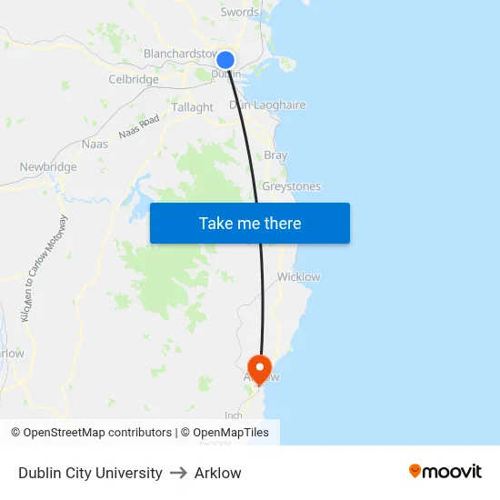 Dublin City University to Arklow map
