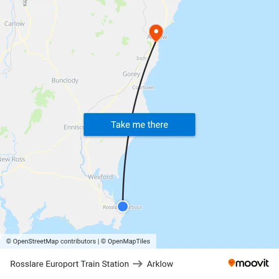 Rosslare Europort Train Station to Arklow map