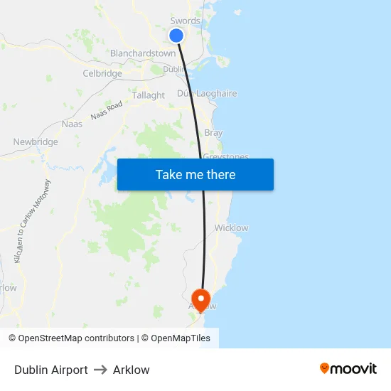 Dublin Airport to Arklow map