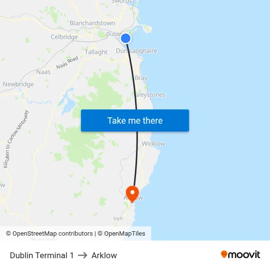 Dublin Terminal 1 to Arklow map