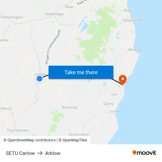 SETU Carlow to Arklow map