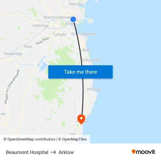 Beaumont Hospital to Arklow map