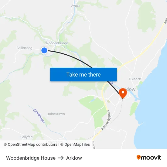 Woodenbridge House to Arklow map