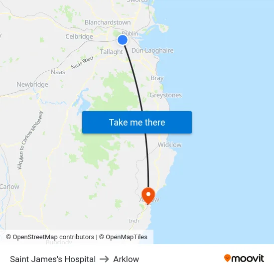 Saint James's Hospital to Arklow map