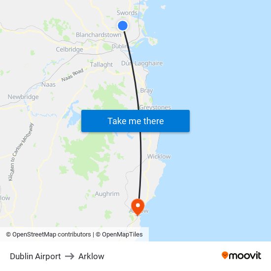 Dublin Airport to Arklow map