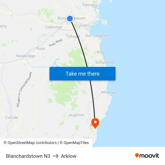 Blanchardstown N3 to Arklow map