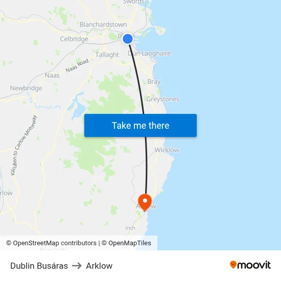 Dublin Busáras to Arklow map