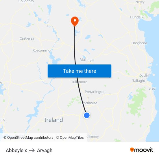 Abbeyleix to Arvagh map