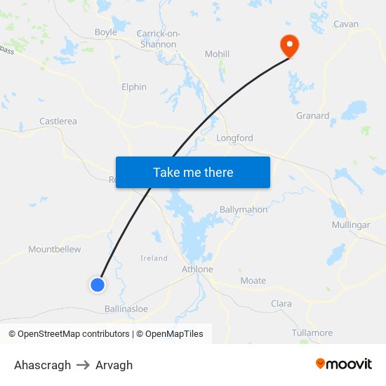 Ahascragh to Arvagh map