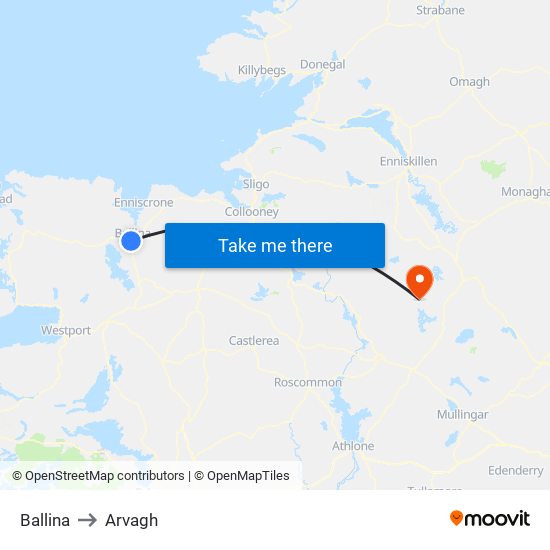 Ballina to Arvagh map