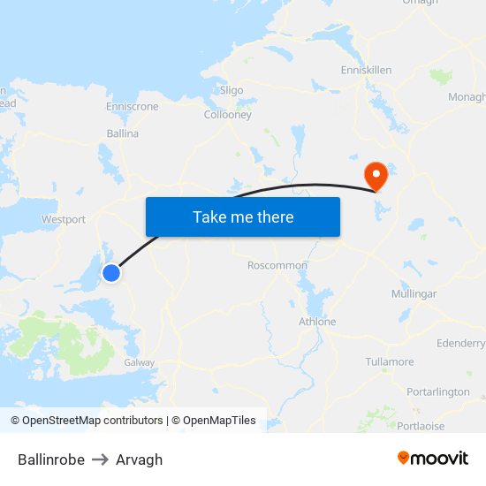 Ballinrobe to Arvagh map